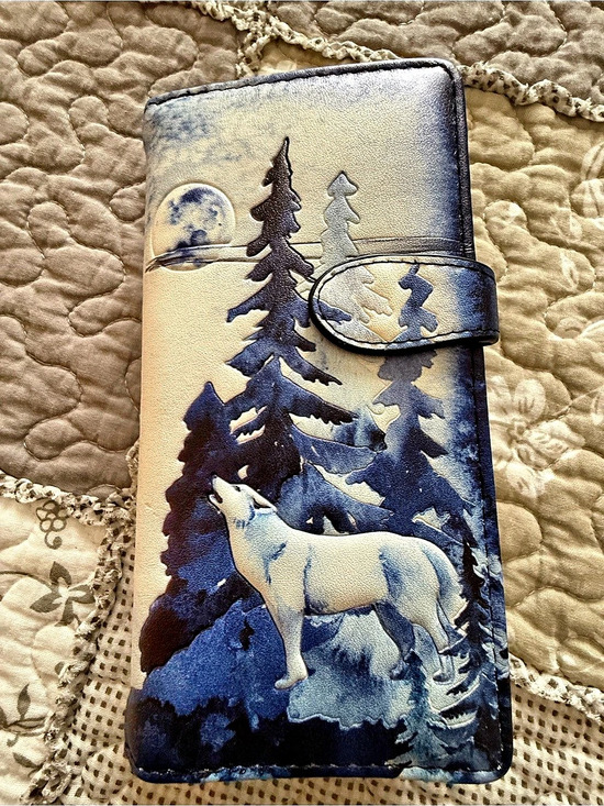 Shagwear Handbags - Shagwear Canada Illustrated Wolf Wallet in Blue & White